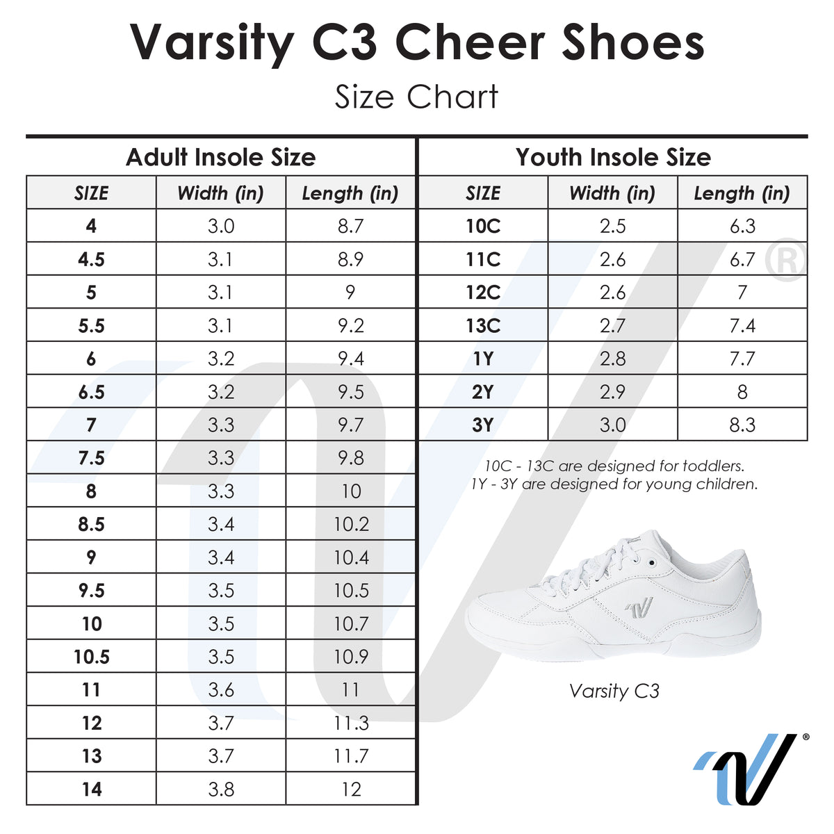 Nfinity shoe store size chart