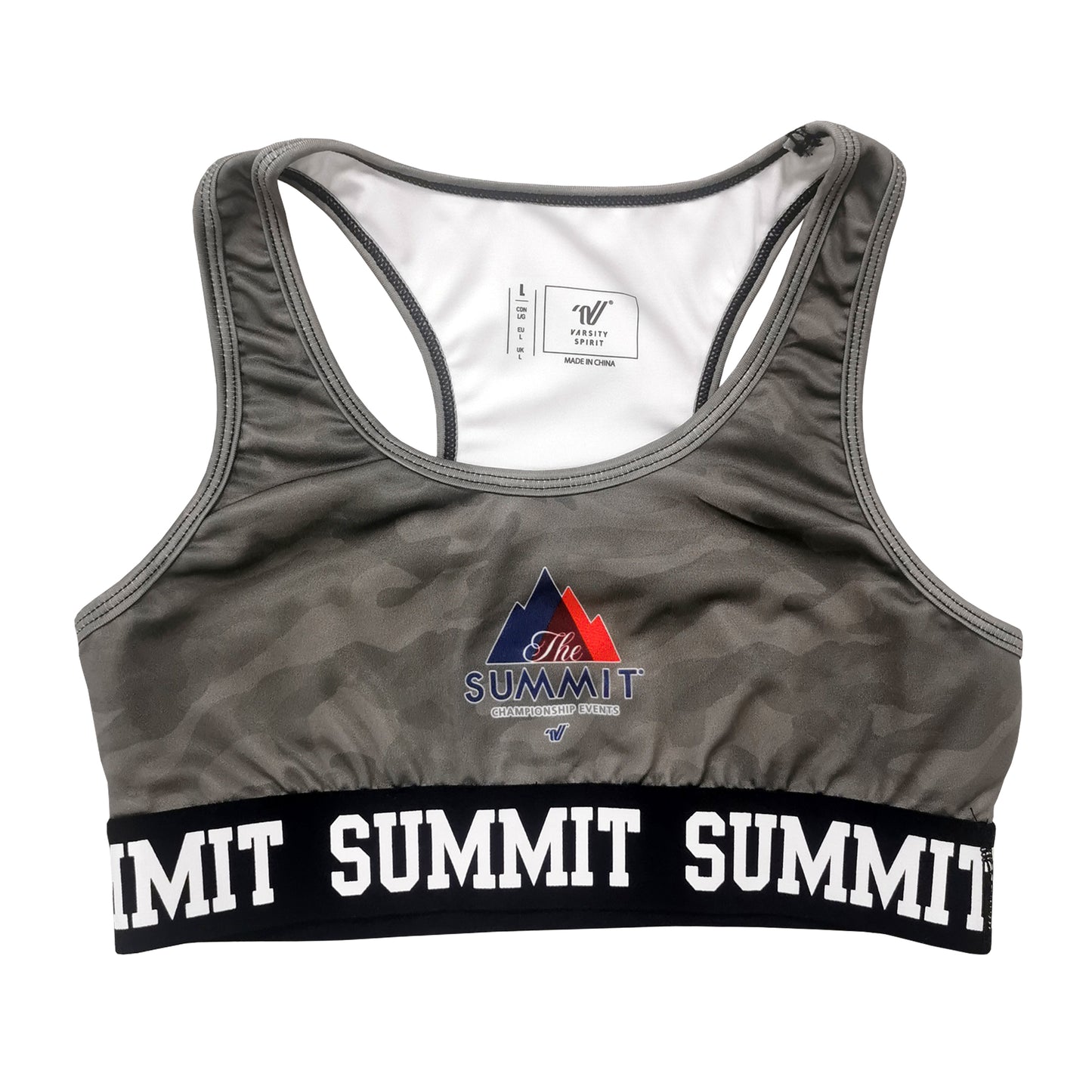 The Summit Gray Camo Sports Bra