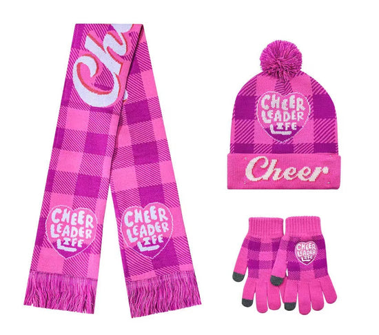 Cheerleader Life Flannel Beanie, Glove and Scarf Set