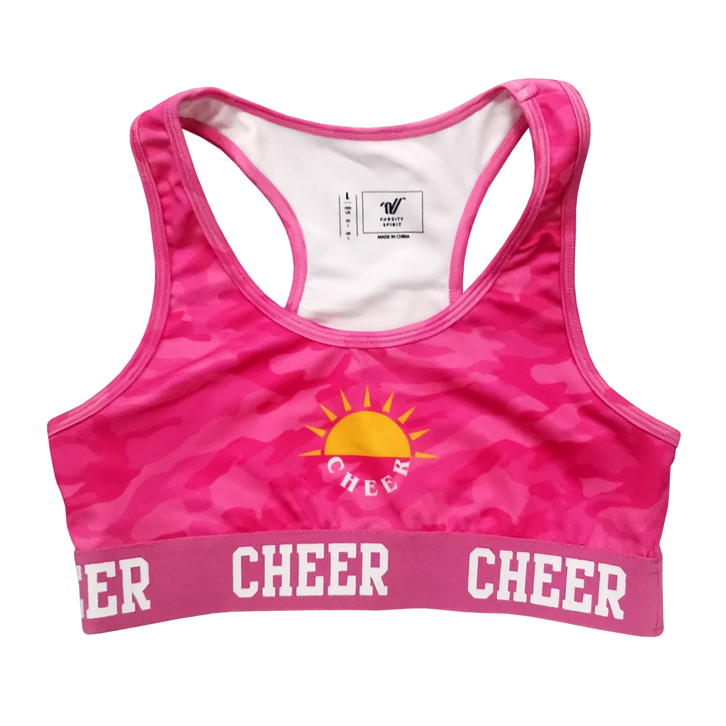 Cheer Pink Camo Sports Bra