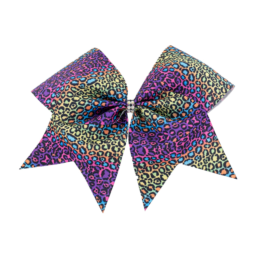 Rainbow Cheetah Cheer Bow