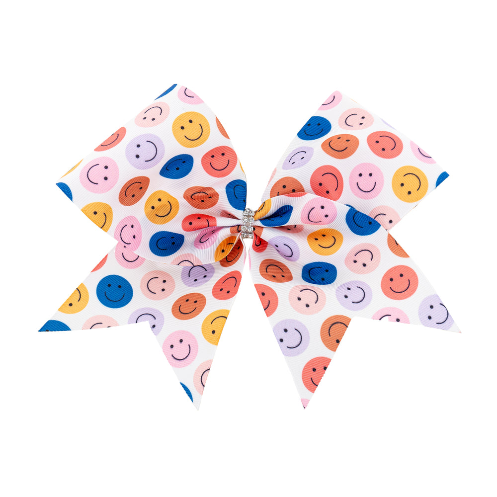 Smiley Face Print Cheer Bow