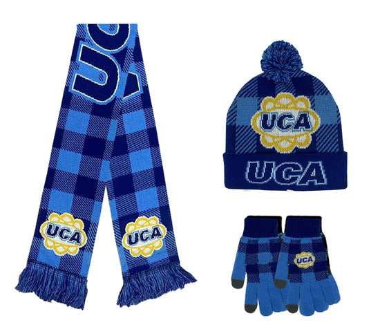 Load image into Gallery viewer, UCA Flannel Beanie, Glove and Scarf Set
