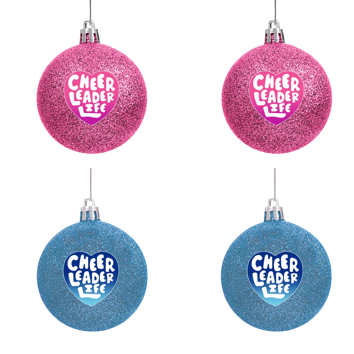 Cheerleader Life Glitter Ornament Set - 4 Pack