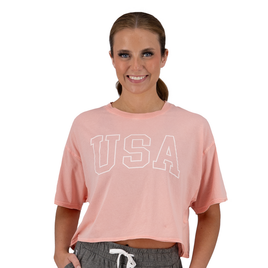 USA Peach Boxy Crop Tee